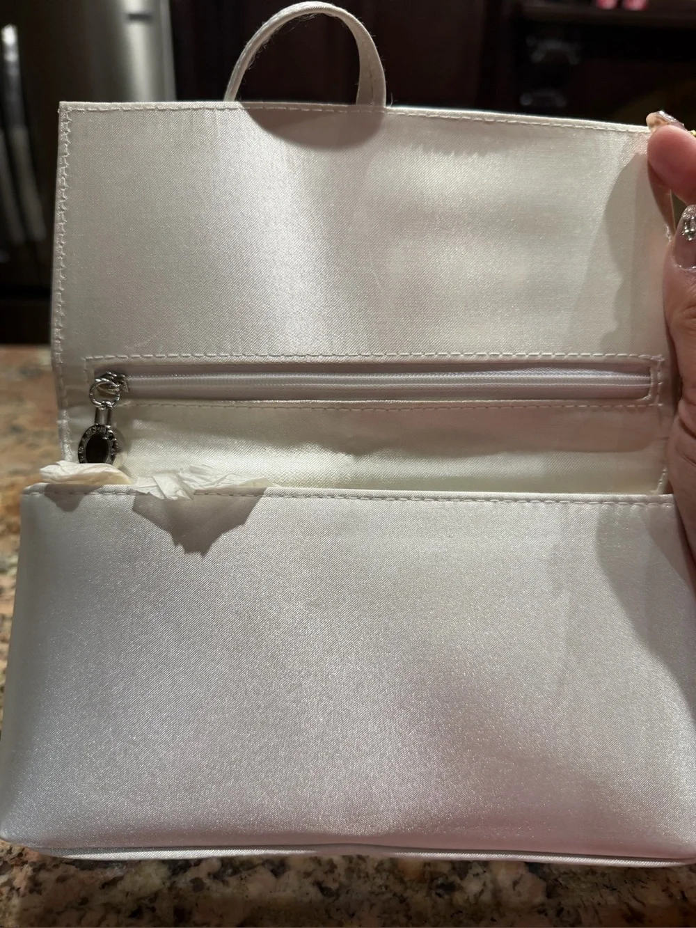 Bulgari White Silk Travel Clutch with Signature Ring